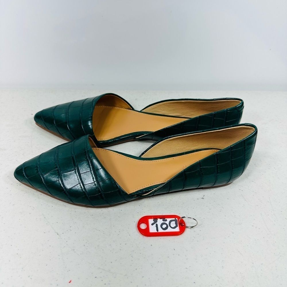 J.Crew Zoe crocodile-embossed d'Orsay flats in dark green size 5,5